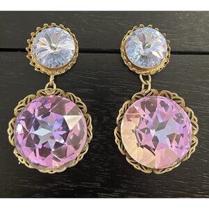 Vintage 90s Austrian Faceted Crystal Drop Dangle Statement Pierced Earrings